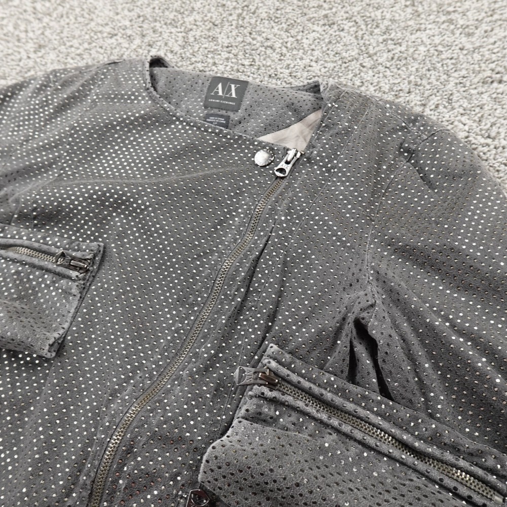 Armani Exchange Jacket Womens S Gray Wrap Full Zip Bling Motto Biker Racer Coat